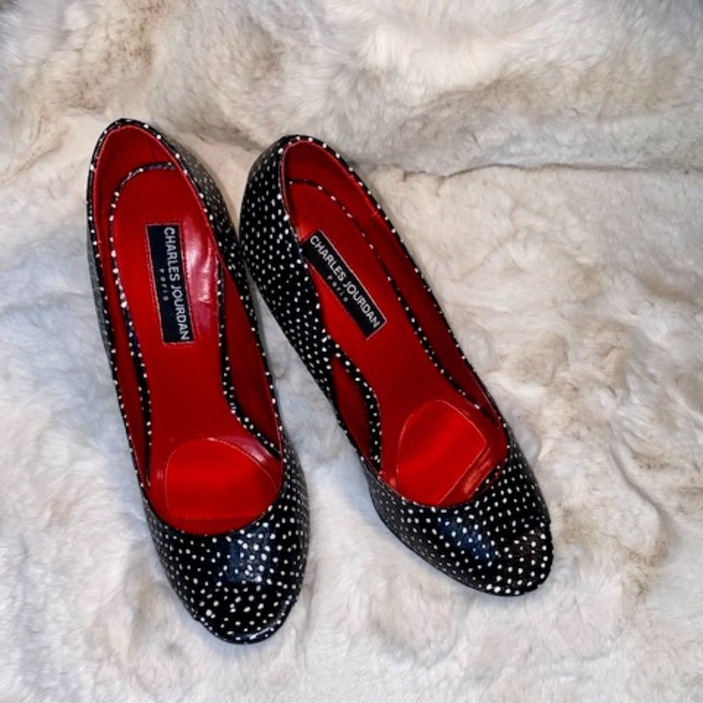 Black/White Peep Toe Heels